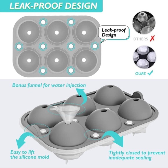 TINANA Reusable 2.5 Inch Ice Cube Tray Silicone Round Ice Sphere - Picture 4 of 12